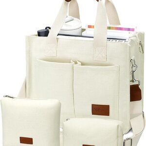 KKXIU Large Canvas Tote Bag for Women with Zipper and Compartments Crossbody Wor
